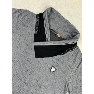 Leif Nelson Shirt Mens Small Gray Crossover Shawl Collar Zip Trim Short Sleeve